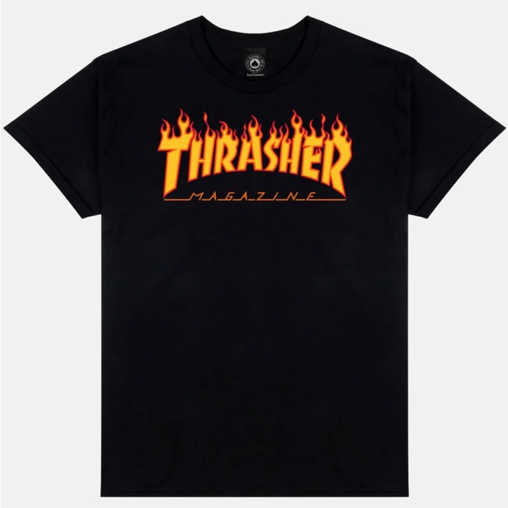 THRASHER Magazine Black Flame T-Shirt Size Small